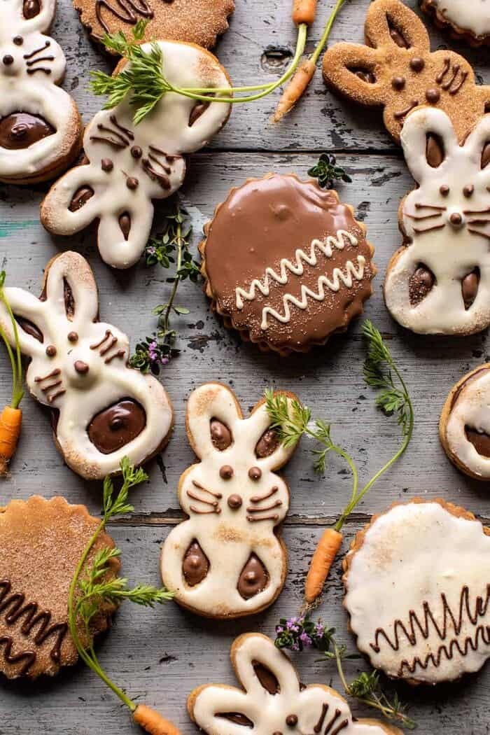 overhead photo of Milk Chocolate Stuffed Peanut Butter Bunny Cookies