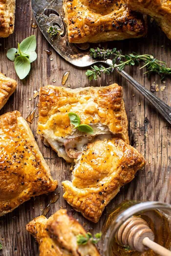 Prosciutto Caprese Puff Pastries with Peppery Thyme Honey | halfbakedharvest.com