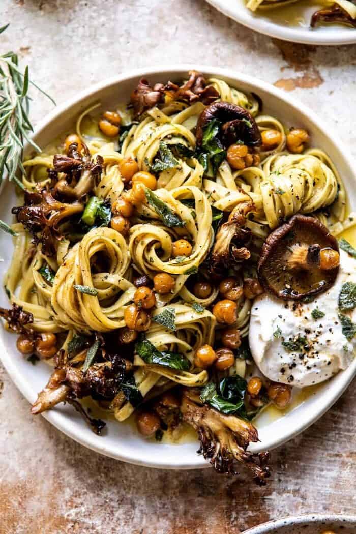 Slow Roasted Mushroom Pasta with Crisp Rosemary Chickpeas | halfbakedharvest.com