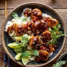 30 Minute Sticky Thai Meatballs with Sesame Noodles | halfbakedharvest.com