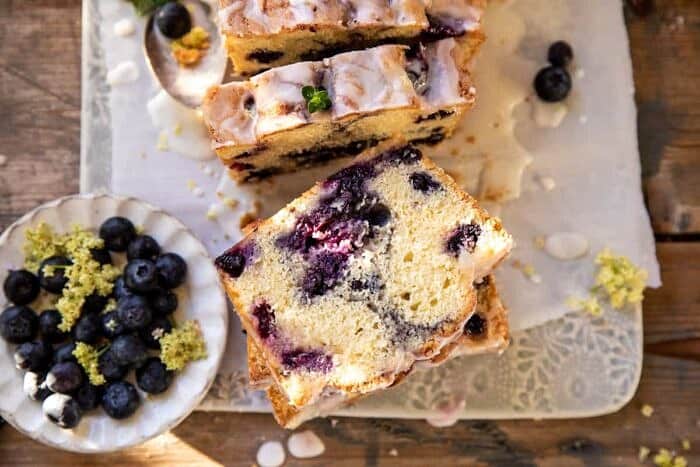overhead horizontal photo of Blueberry Lemon Thyme Cake 