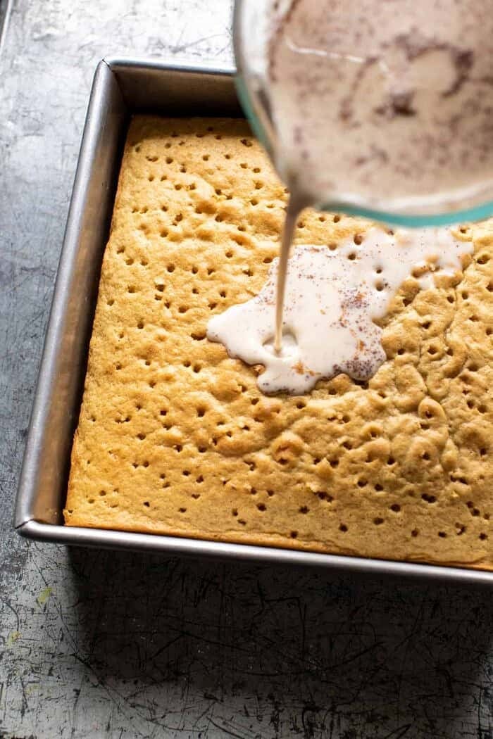 prep photo of pouring the milk over the Cake