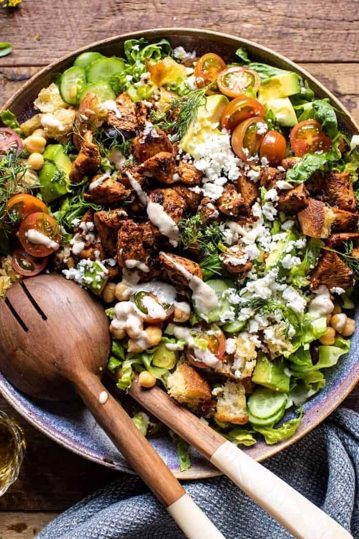 Greek Chicken Chopped Salad with Lemon Tahini Vinaigrette | halfbakedharvest.com