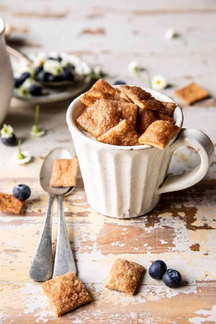 Homemade Cinnamon Toast Crunch | halfbakedharvest.com side angled photo of Homemade Cinnamon Toast Crunch in coffee mug