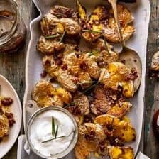 Crispy Smashed Potatoes with Bacon Vinaigrette | halfbakedharvest.com