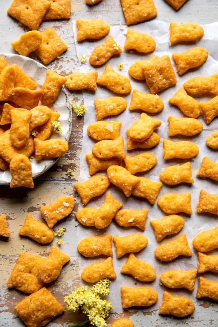 Homemade Goldfish | halfbakedharvest.com overhead photo of Homemade Goldfish