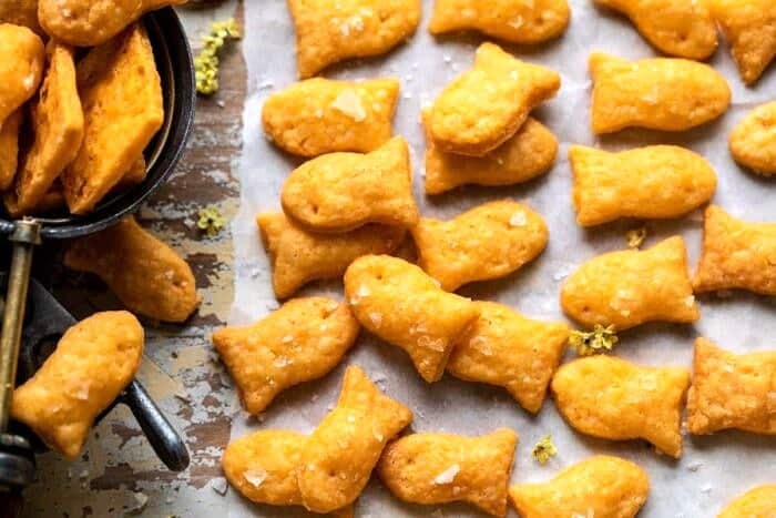 Homemade Goldfish | halfbakedharvest.com overhead horizontal photo of Homemade Goldfish