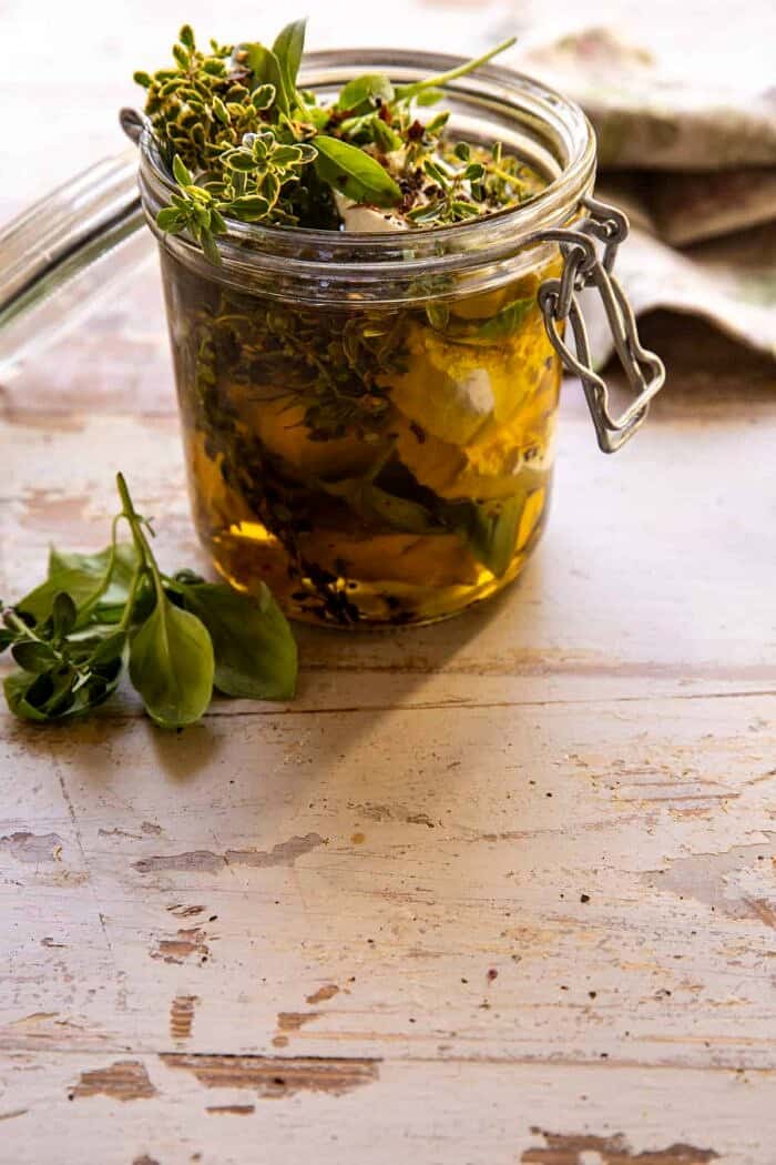 side angled photo of Marinated Goat Cheese