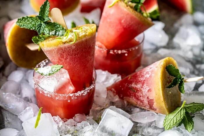 horizontal photo of Salted Spicy Watermelon Margarita Popsicles