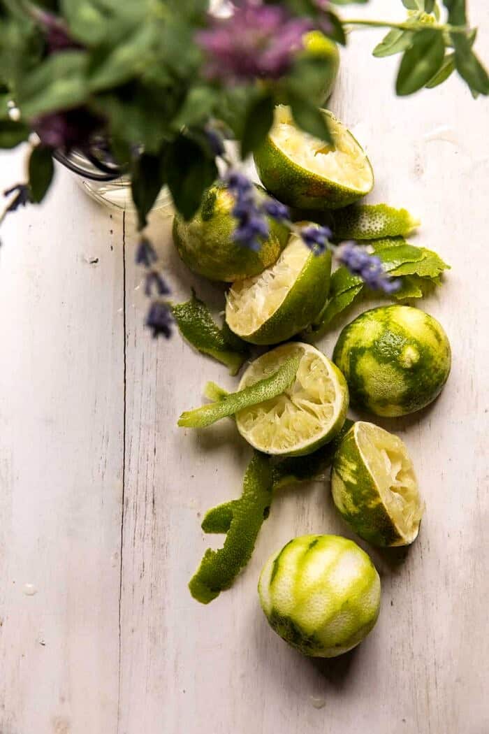 Double Stuffed Vanilla Key Lime Pie | halfbakedharvest.com prep photo of juiced limes