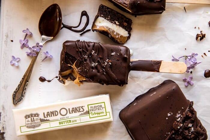 overhead horizontal photo of Peanut Butter Brownie Ice Cream Bars 