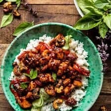 Thai Basil Sesame Cashew Chicken with Coconut Rice | halfbakedharvest.com
