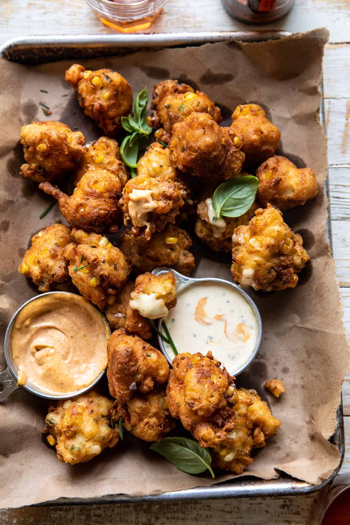 Jalapenฬo Cheddar Corn Fritters with Chipotle Aioli | halfbakedharvest.com