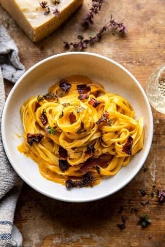 Butternut Squash Pasta Carbonara with Rosemary Bacon | halfbakedharvest.com