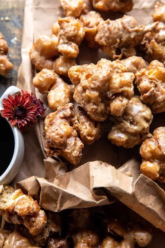 Cinnamon Spiced Apple Fritters with Vanilla Coffee Glaze | halfbakedharvest.com