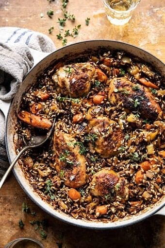 One Pot Lemon Rosemary Dijon Chicken and Butter Toasted Rice Pilaf | halfbakedharvest.com