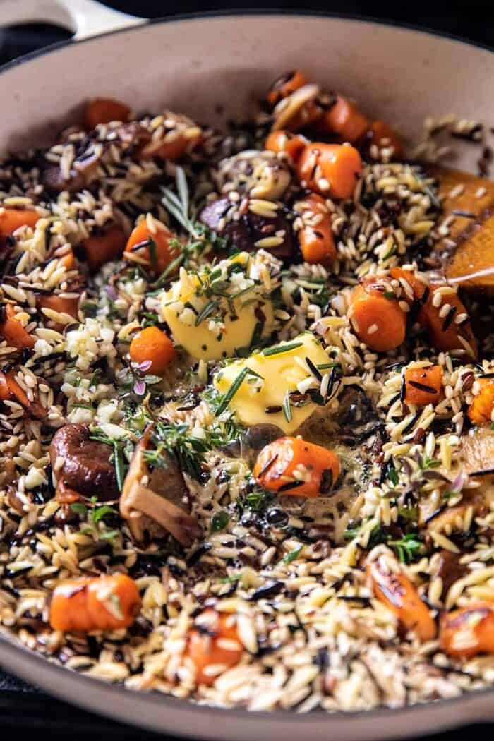 prep photo of rice in skillet toasting with butter 