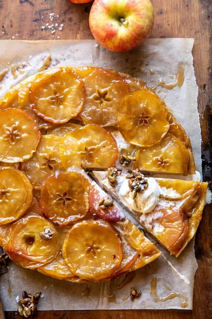 Salted Maple Apple Tarte Tatin with Cinnamon Pumpkin Seeds | halfbakedharvest.com