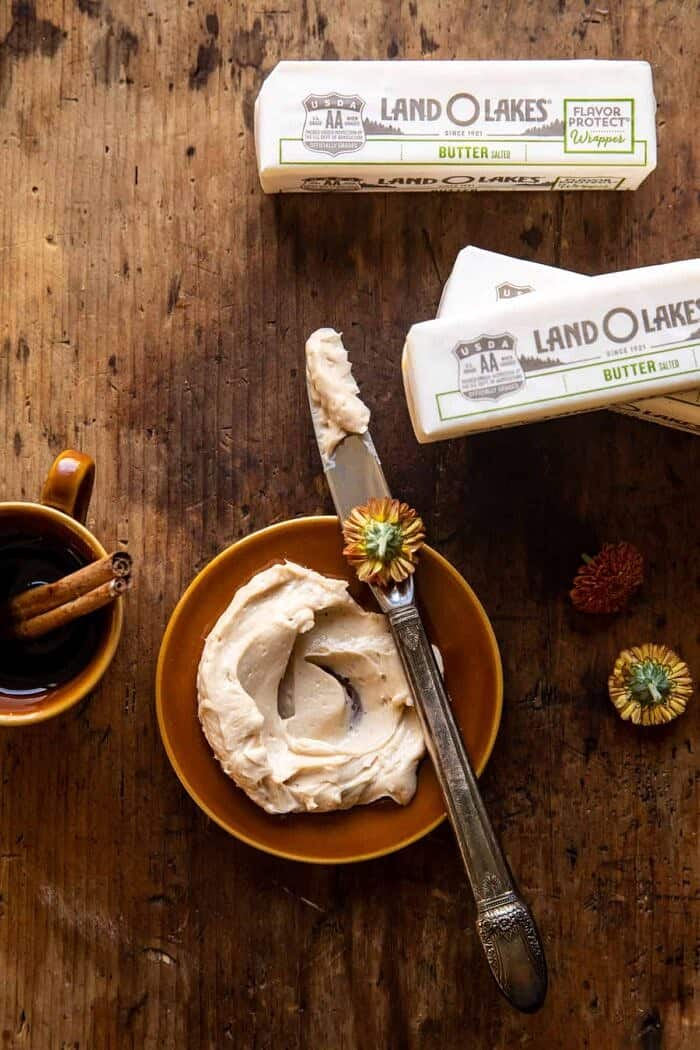 Cider Pumpkin Waffles with Salted Maple Butter | halfbakedharvest.com prep photo of Salted Maple Butter