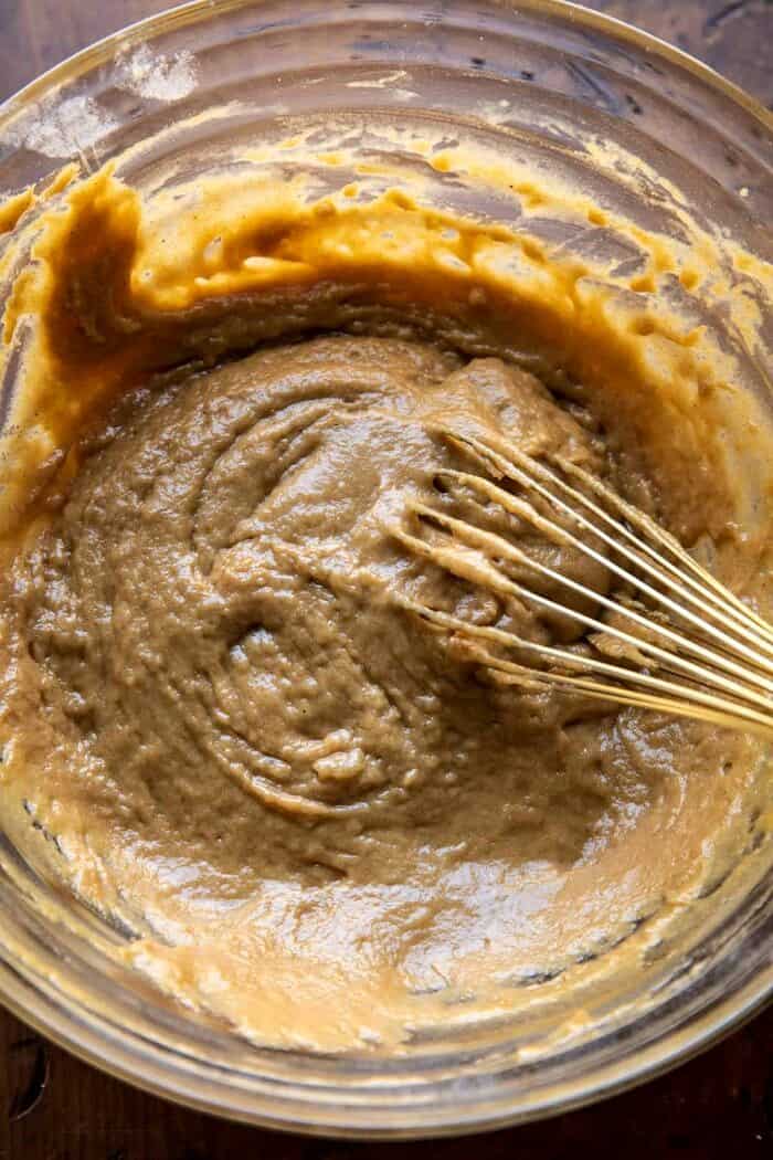 Mini Apple Cider Cakes | halfbakedharvest.com prep photo of batter