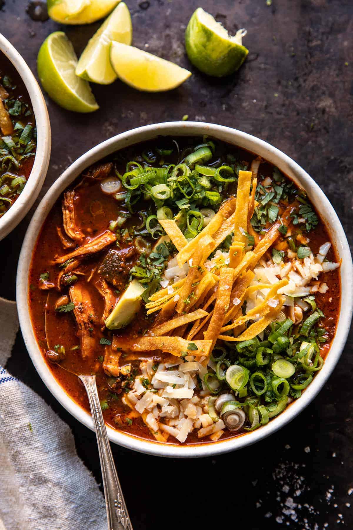 Slow Cooker Chipotle Chicken Tortilla Soup with Salty Lime Chips | halfbakedharvest.com