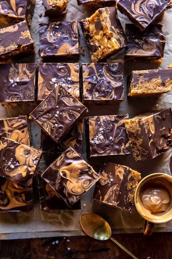 Swirled Chocolate Butterscotch Bars | halfbakedharvest.com overhead photo of Swirled Chocolate Butterscotch Bars