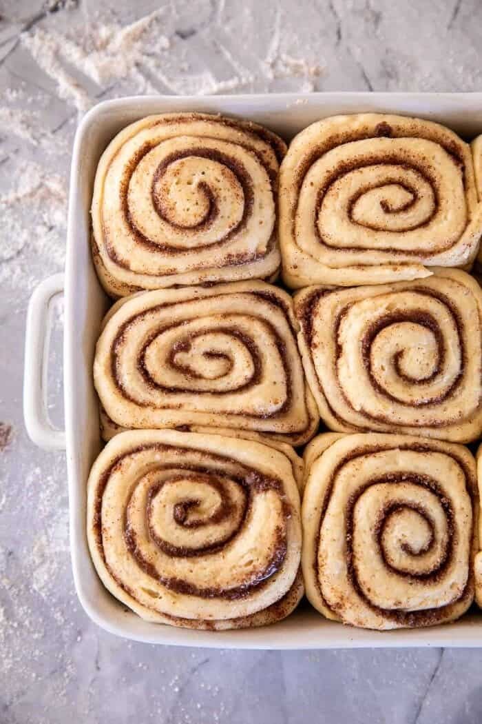 Easy Fluffy Eggnog Cinnamon Rolls | halfbakedharvest.com rolls before baking
