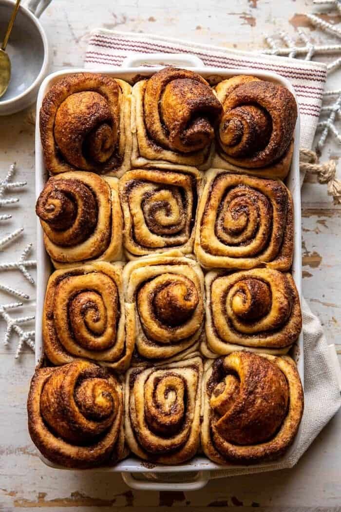 Easy Fluffy Eggnog Cinnamon Rolls | halfbakedharvest.com rolls after baking