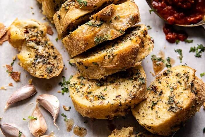 Easy Pull Apart Garlic Parmesan Bread | halfbakedharvest.com overhead horizontal photo of Easy Pull Apart Garlic Parmesan Bread