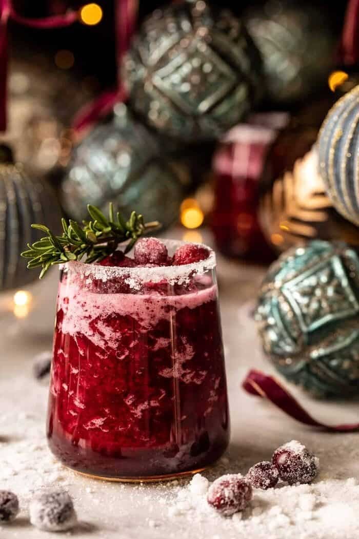 Frosted Mistletoe Margarita | halfbakedharvest.com front on photo of Frosted Mistletoe Margarita