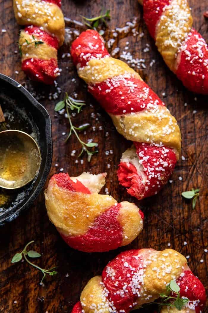 Salted Garlic Butter Candy Cane Bagels | halfbakedharvest.com Salted Garlic Butter Candy Cane Bagels