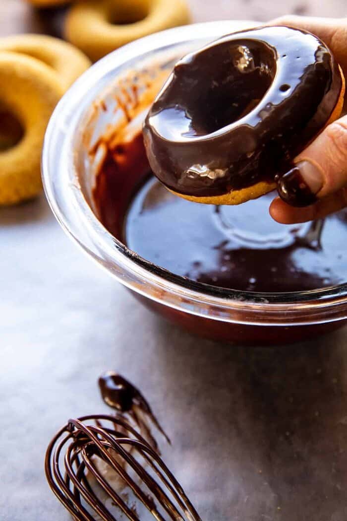 prep photo of dipping doughnuts in glaze