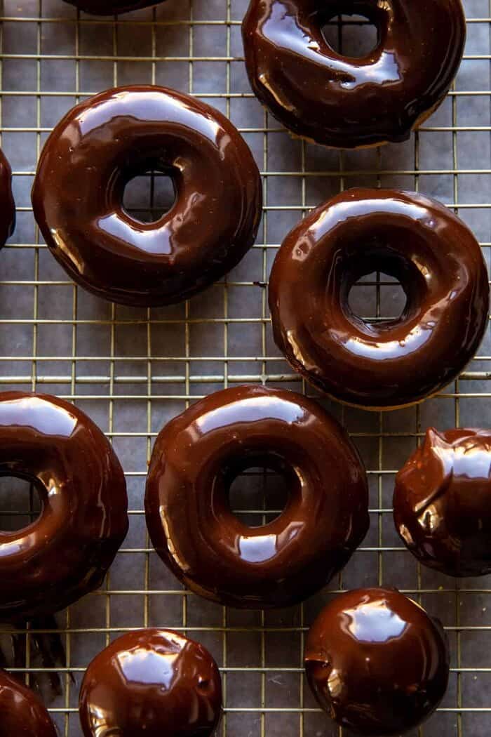 Baked Hot Chocolate Doughnuts on cooling rack