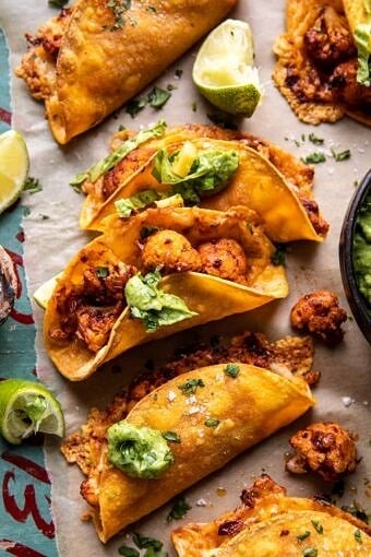Crispy Cauliflower Tinga Tacos with Honey Lime Avocado Crema | halfbakedharvest.com