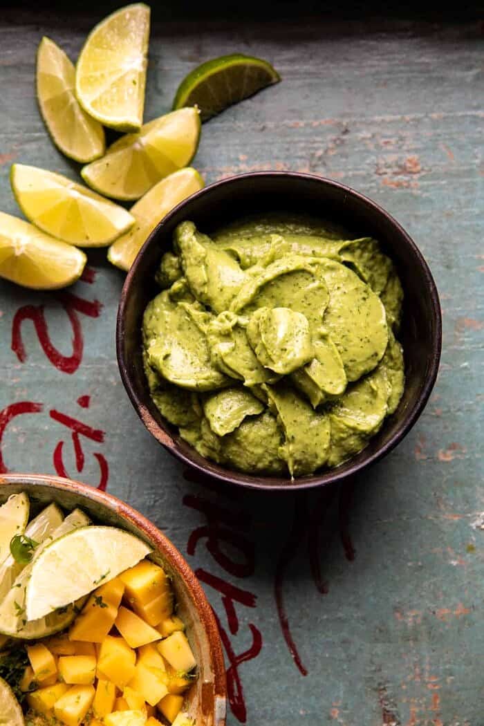 overhead photo of Honey Lime Avocado Crema 