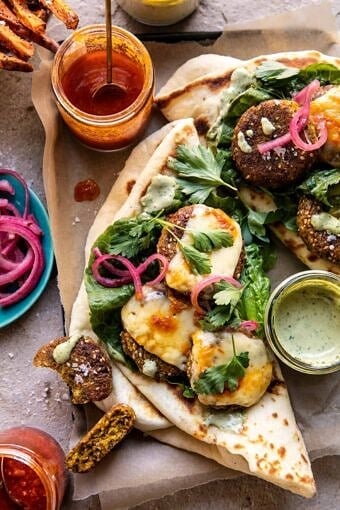 Crispy Sesame Falafel Melts with Garlicky Green Tahini | halfbakedharvest.com