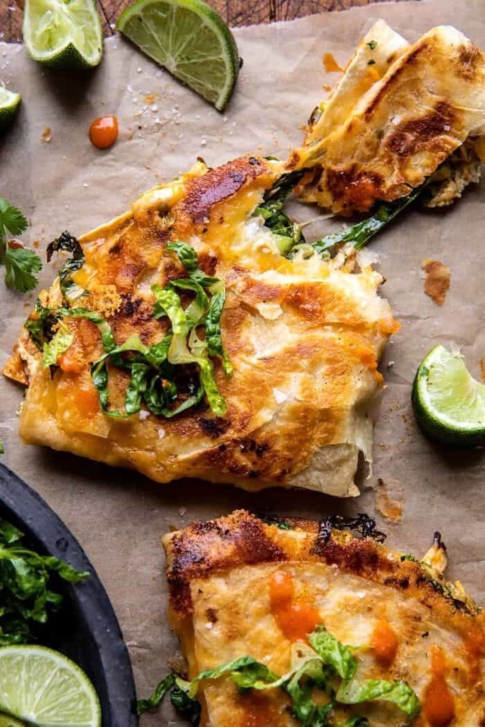 Folded Crispy Buffalo Chicken Wraps | halfbakedharvest.com overhead photo of Folded Crispy Buffalo Chicken Wraps