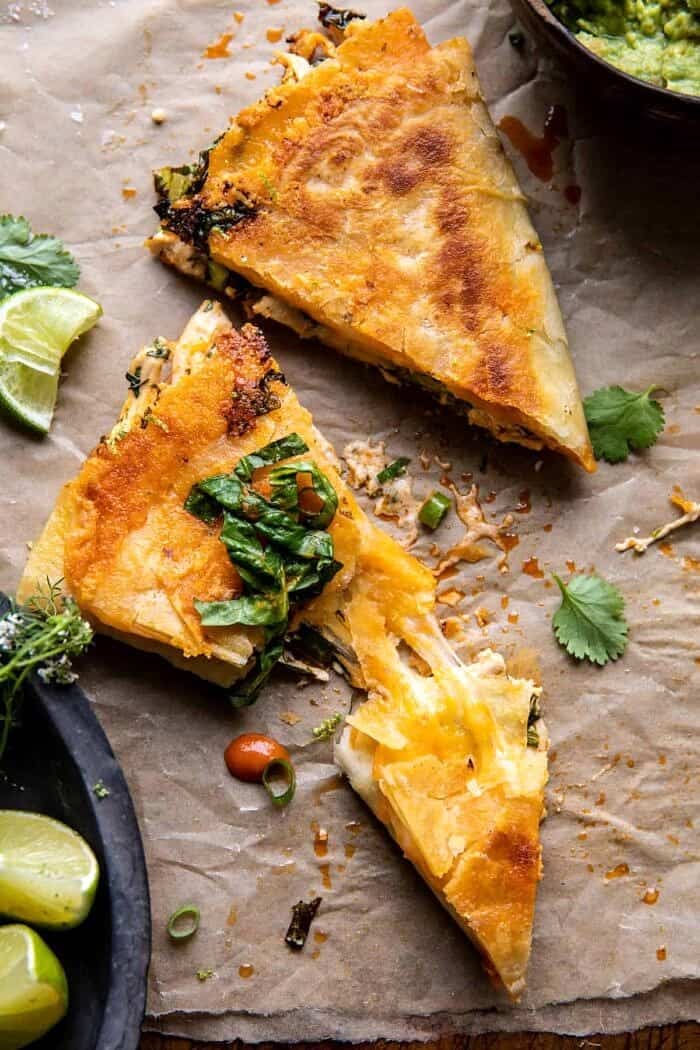 Folded Crispy Buffalo Chicken Wraps | halfbakedharvest.com overhead photo of Folded Crispy Buffalo Chicken Wraps