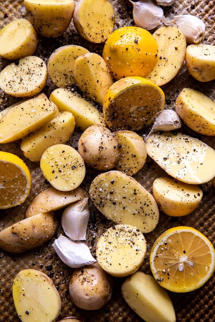 prep photo of potatoes on baking sheet 