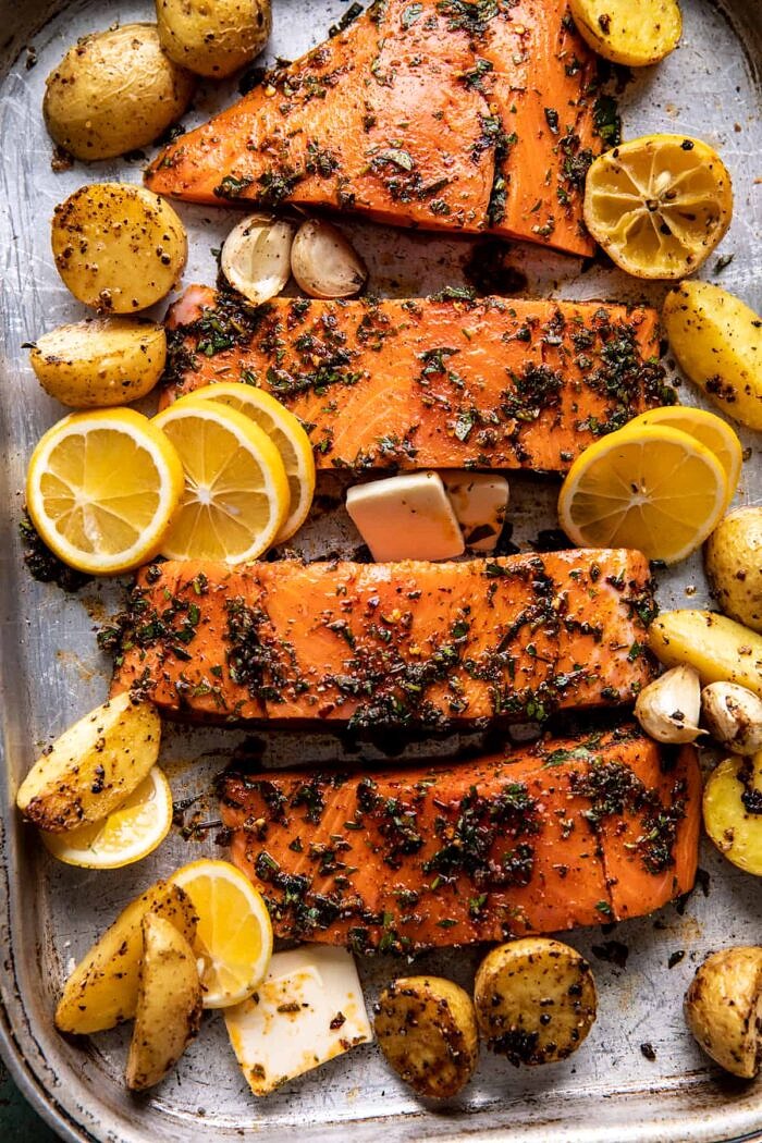 salmon on baking sheet before cooking