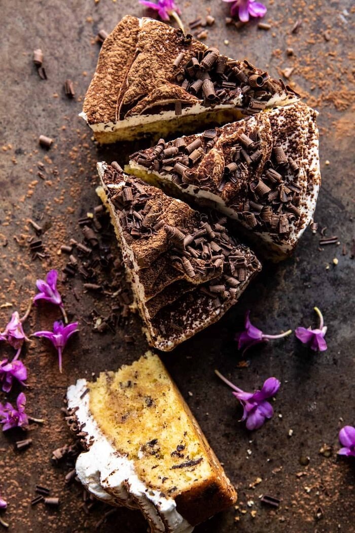 Vanilla Tiramisu Cake | halfbakedharvest.com overhead photo of Vanilla Tiramisu Cake