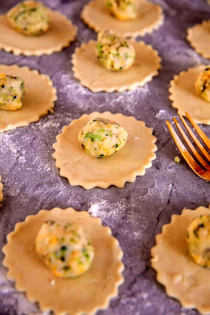 prep photo of Broccoli Cheddar Potato Pierogi before boiling