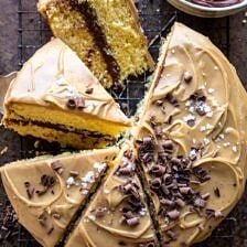 Caramel Butter Cake with Fudgy Chocolate Frosting | halfbakedharvest.com