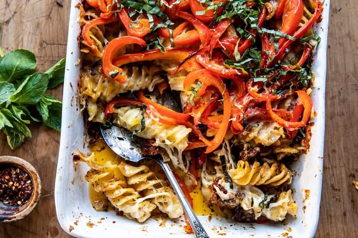One Pan Baked Cheesy Basil Pasta | halfbakedharvest.com