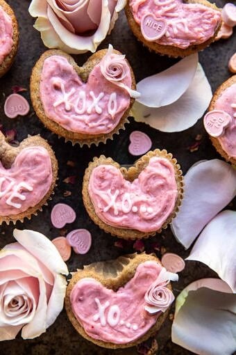 Strawberry Conversation Heart Cupcakes | halfbakedharvest.com