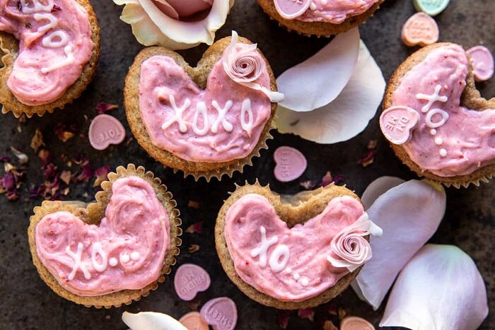 Strawberry Conversation Heart Cupcakes | halfbakedharvest.com