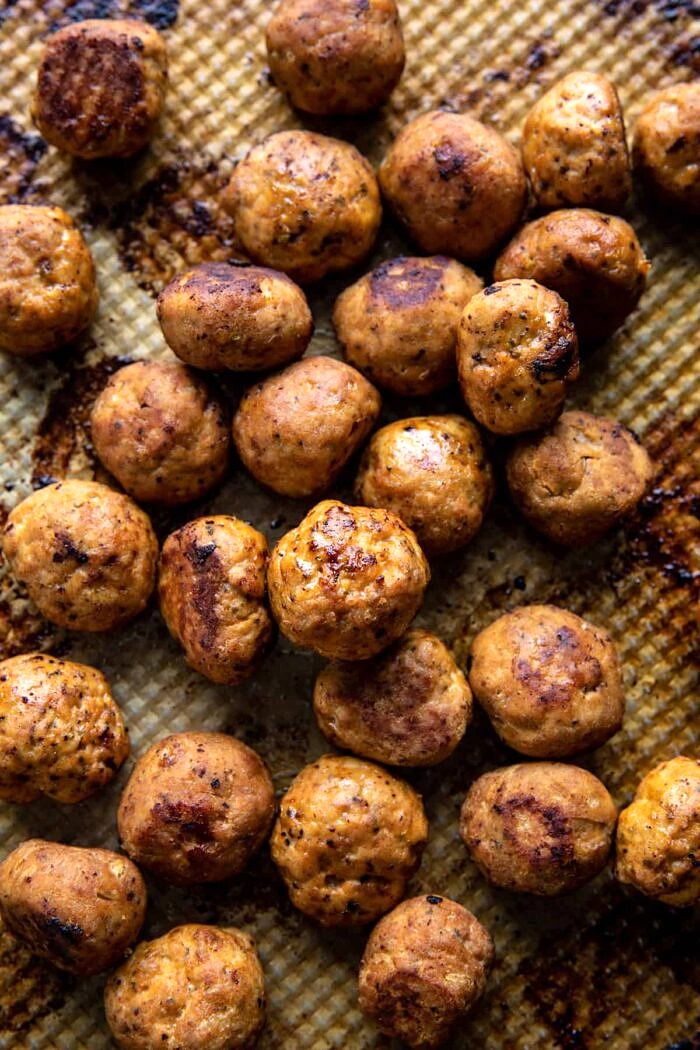Chicken Meatballs on baking sheet