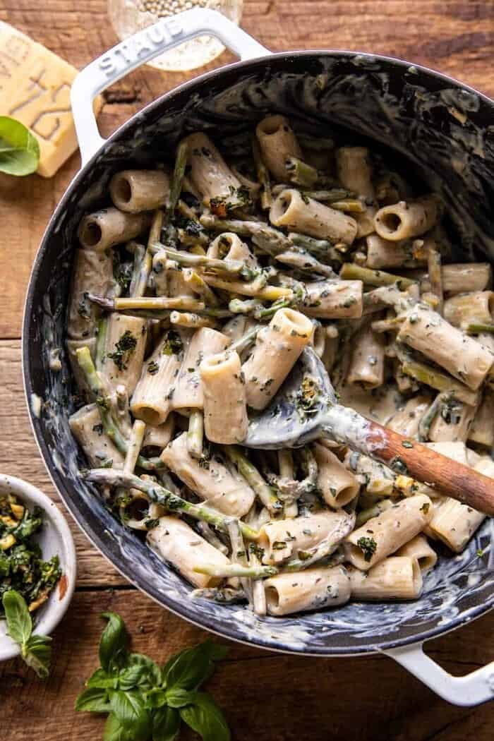 Creamy Lemon Basil and Asparagus Pasta with Spicy Breadcrumbs | halfbakedharvest.com