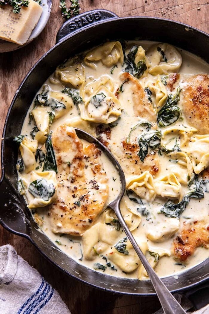 Creamy Parmesan Chicken and Spinach Tortellini | halfbakedhavrest.com