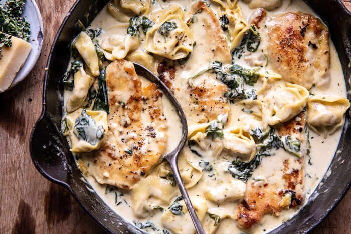 Creamy Parmesan Chicken and Spinach Tortellini | halfbakedhavrest.com